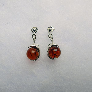 Boucles d'oreilles Boule Dauphin  - bijou ambre et argent